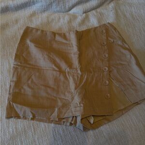 Cotton Candy Button-Front Wrap Skort in Tan